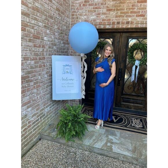 ATLEIN X RTR Navy Blue Plisse Tie Neck Sleeveless Side Slit Midi Dress Size M - Picture 13 of 16